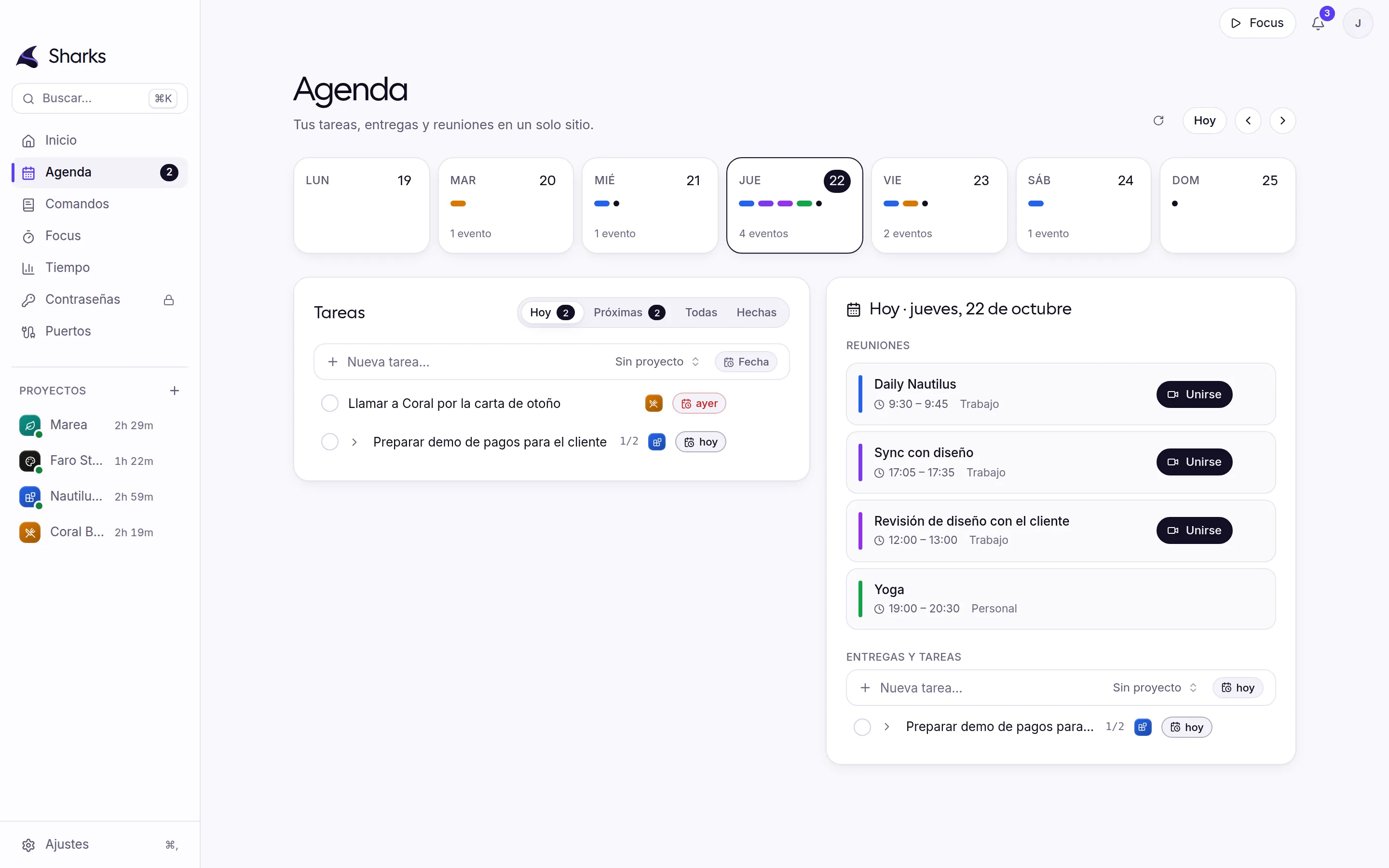 Agenda: Reuniones y entregas